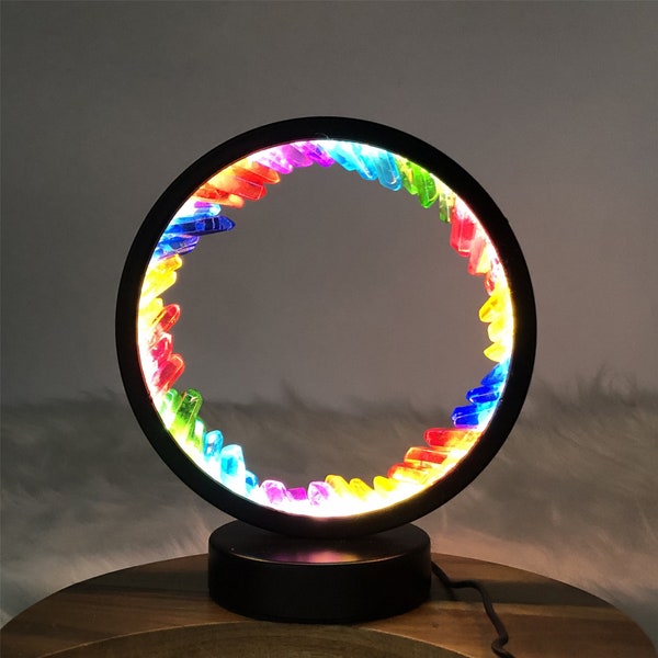 Oura Crystal Quartz Cluster Handmade Light Lamp, Rainbow Light Lamp, Crystal Lamp,  Gemstone Light Lamp, Round Light Lamp, Home Decor