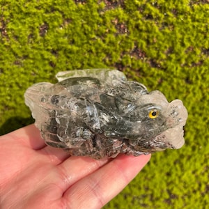 Green Phantom Quartz Dragon Turtle Carving: Feng Shui Wealth Decor
