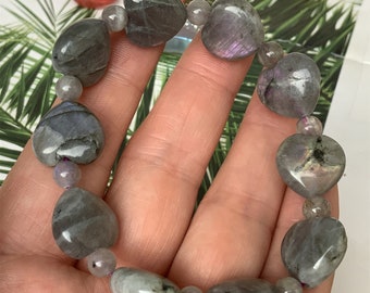 Purple Flash Labradorite Bracelet: Heart Bead Jewelry
