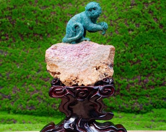 Ocean Jasper Monkey Sculpture: Handcrafted Crystal Animal Art Decor