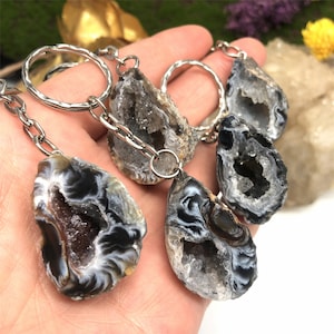 Handmade Crystal Geode Keychain: Natural Gemstone Keyring