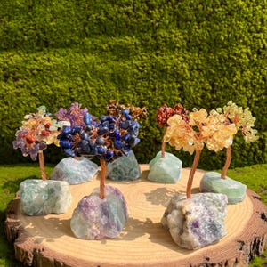 Multi Gemstone Tree, Wire Wrappped Crystal Tree, Raw Fluorite Base,  Lucky Tree, Size Approx, About 4 inches, Home Decor, Crystal Gift