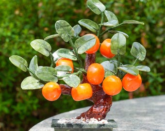 Vintage Large Jade Stone Kumquat Bonsai Gemstone Tree Fruit Plant Feng Shui  Decor - Etsy