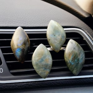 Leaf Labradorite Crystal Car Vent Clip: Handmade Healing Decor