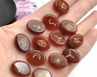 Carnelian Witches Runes Set: Pagan Witchcraft Altar Tool