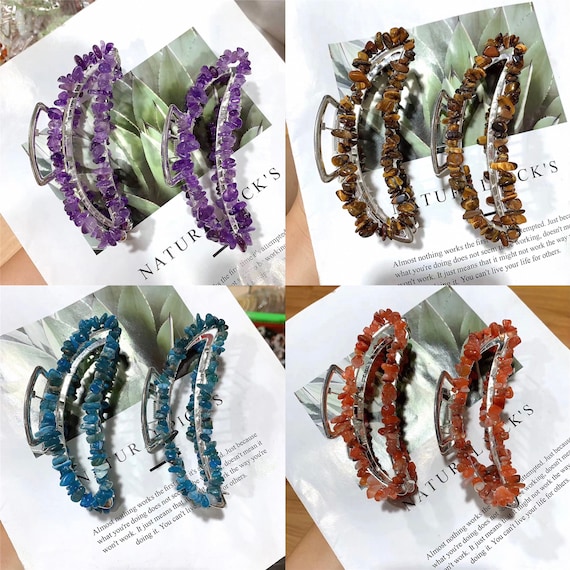 Crystal Crescent Moon Hair Claw Clip: Gemstone Quartz  display picture 3