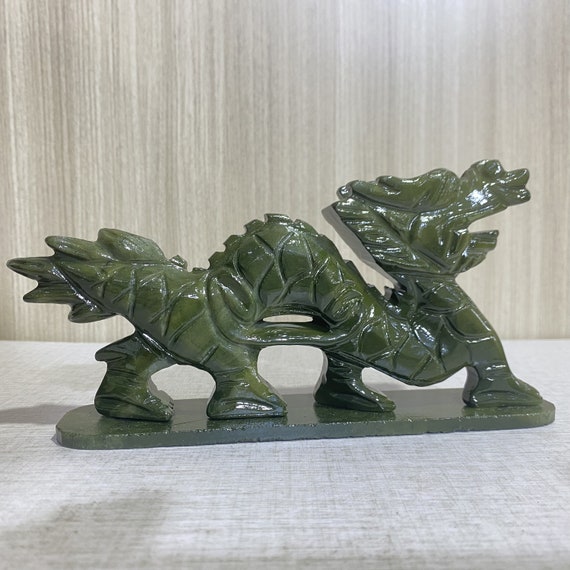 Hand-carved Green Jade Dragon: Feng Shui Home Ornament - Etsy