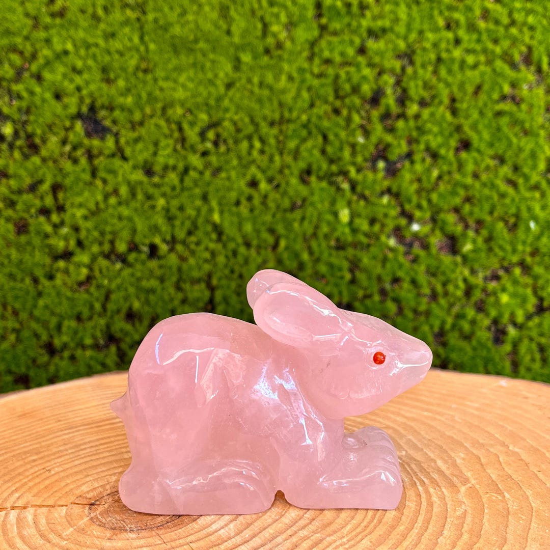Hand-carved Rose Quartz Rabbit Figurine: Crystal Bunny Sculpture With ...