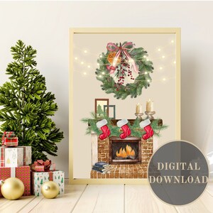 Cozy Winter Fireplace Christmas Printable wall art |Christmas Wall Decoration Download| Holiday Art Print|PrintableChristmasArt