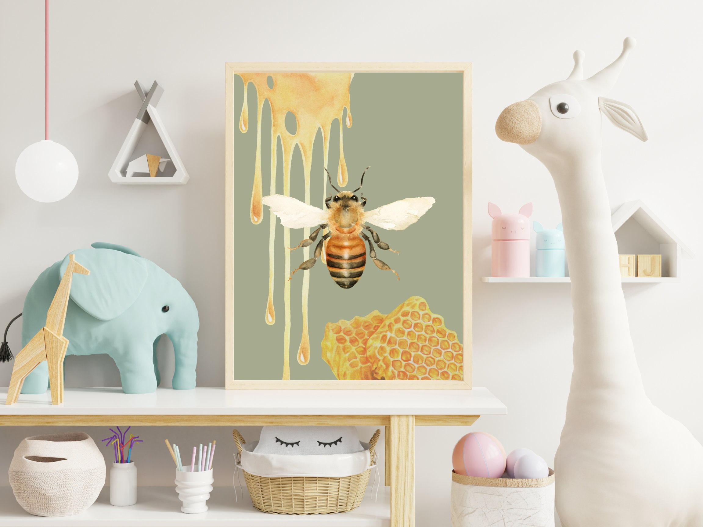kitchen wall art | bee art print | honey bee decor |... Digital Art Print|honey Bee Wall Decor|honey Comb Decor|plants Art ...