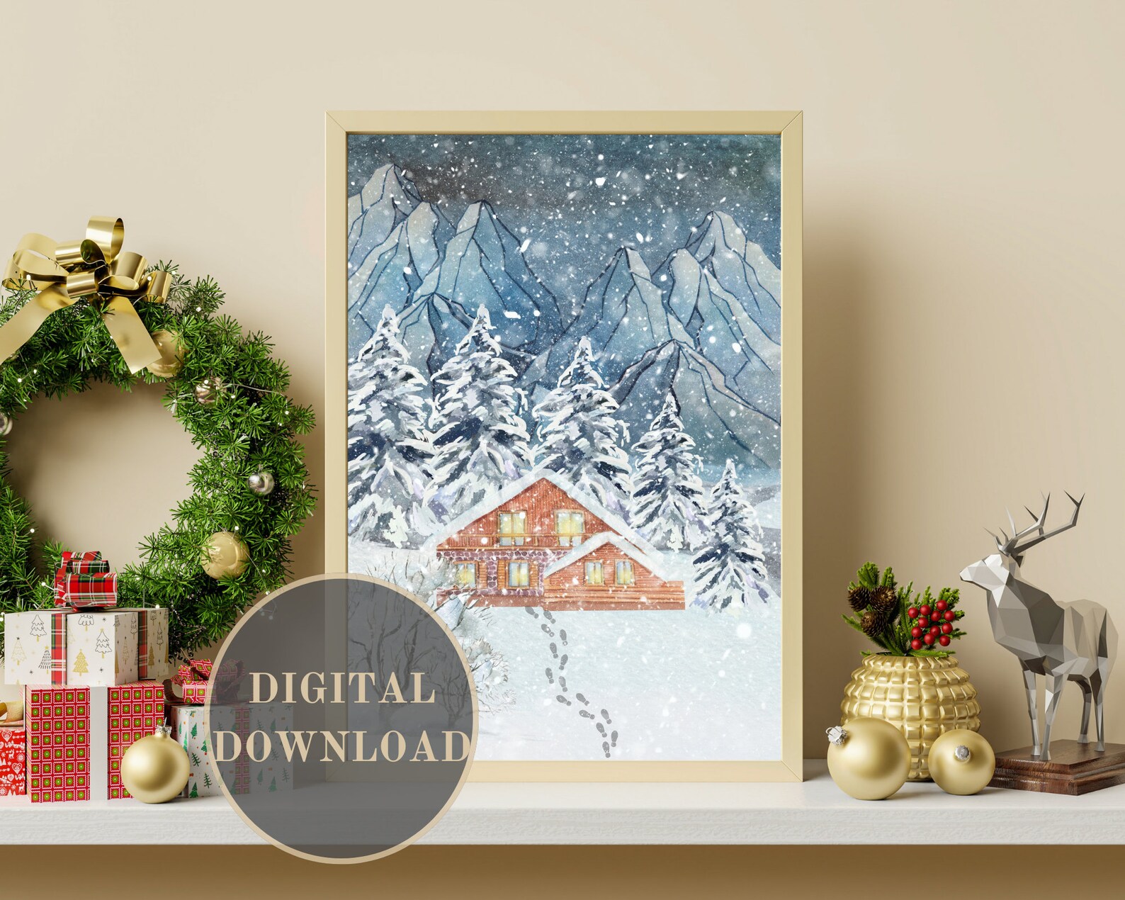 Magical Snowy Winter Decor Set of Prints for Holiday Wall Art cabin in