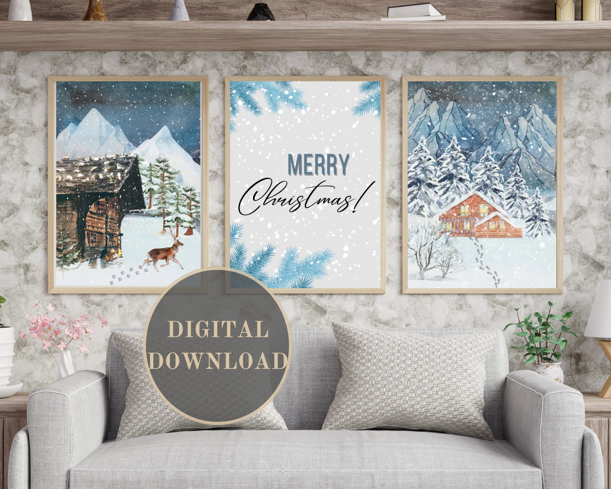 Magical Snowy Winter Decor Set of Prints for Holiday Wall Art cabin in Woods Holiday Decor
