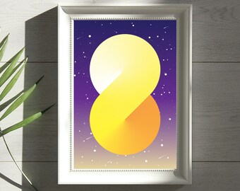 Sonne und Mond, Digitale Wandkunst, Nachthimmel, Digital druckbare Wandkunst, Wohnkultur, Sternzeichen, Himmelskunst