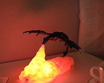 Vuurspuwende draakvormige lamp, met 3D-print, oplaadbaar met USB -