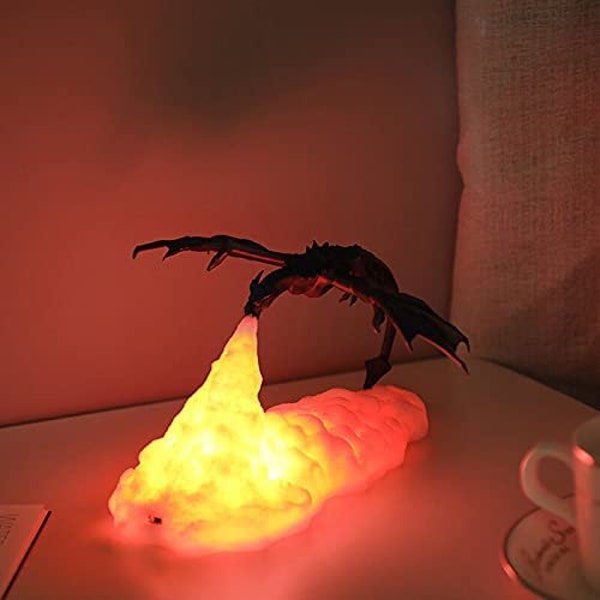 Fire-breathing dragon-shaped lamp, with 3D printing, rechargeable with USB -