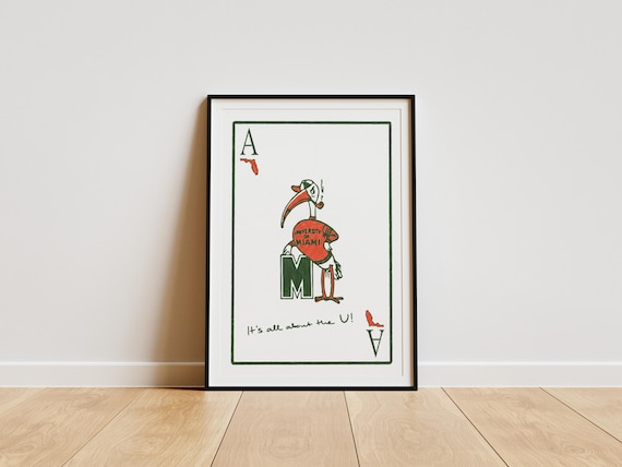 Miami Ace Card Print | Ace Poster | College Poster | Dorm Wall Art | Living Room Print | Graduation Gift | Miami Hurricanes