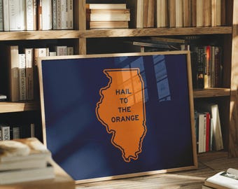 Affiche de l'Illinois | Impression de silhouette d'état de l'Illinois | Art mural Champaign College | Cadeau pour fan d'Illini | Décoration de dortoir | Impression universitaire