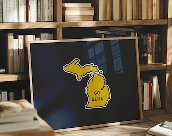 Póster de Michigan / Silueta de la Universidad Estatal de Michigan / Decoración de pared del Ann Arbor College / Regalo para fans de los Wolverines / ¡Vamos Wolverines! / Decoración para dormitorios universitarios
