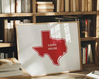 Póster de Houston / Silueta de Texas State / Arte de pared de la Universidad de Houston / Regalo para fanáticos de los Cougars / ¡Vamos, Coogs! / Decoración para dormitorio universitario / Lámina universitaria