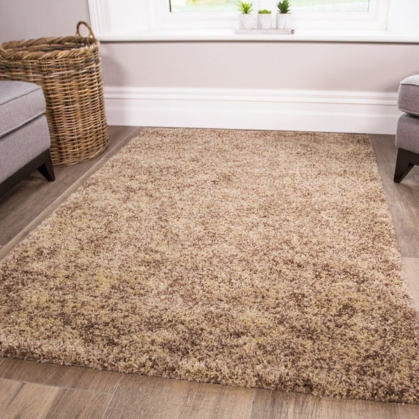 Natural Taupe Mottled Shaggy Area Rug Two Tone Beige Bedroom Living Room Rugs Long Hallway Runner