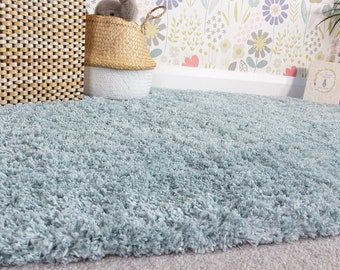 Duck Egg Blue Shaggy Rug Kids Bedroom Nursery Room Mat Long Runner Rugs