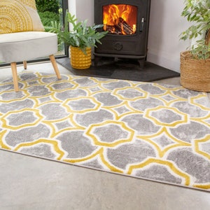 Ochre Yellow Grey Geometric Area Rug Soft Living Room Bedroom Area Rugs Long Hallway Runner