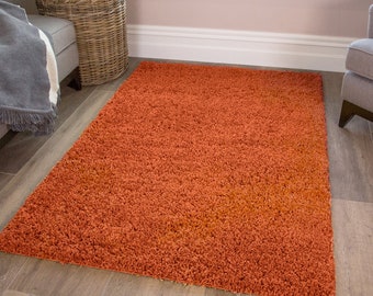 Orange Terracotta Shaggy Area Rug Bedroom Living Room Mat Hallway Runner Rugs