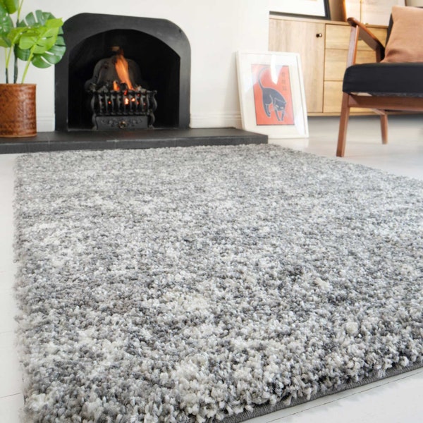 Silver Grey White Mottled Shaggy Area Rug Bedroom Living Room Rugs Long Hallway Runner