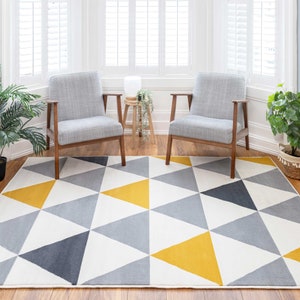 Grey Cream Geometric Living Area Rug Yellow Grey Diamond Bedroom Living Room Mat Long Hallway Runner