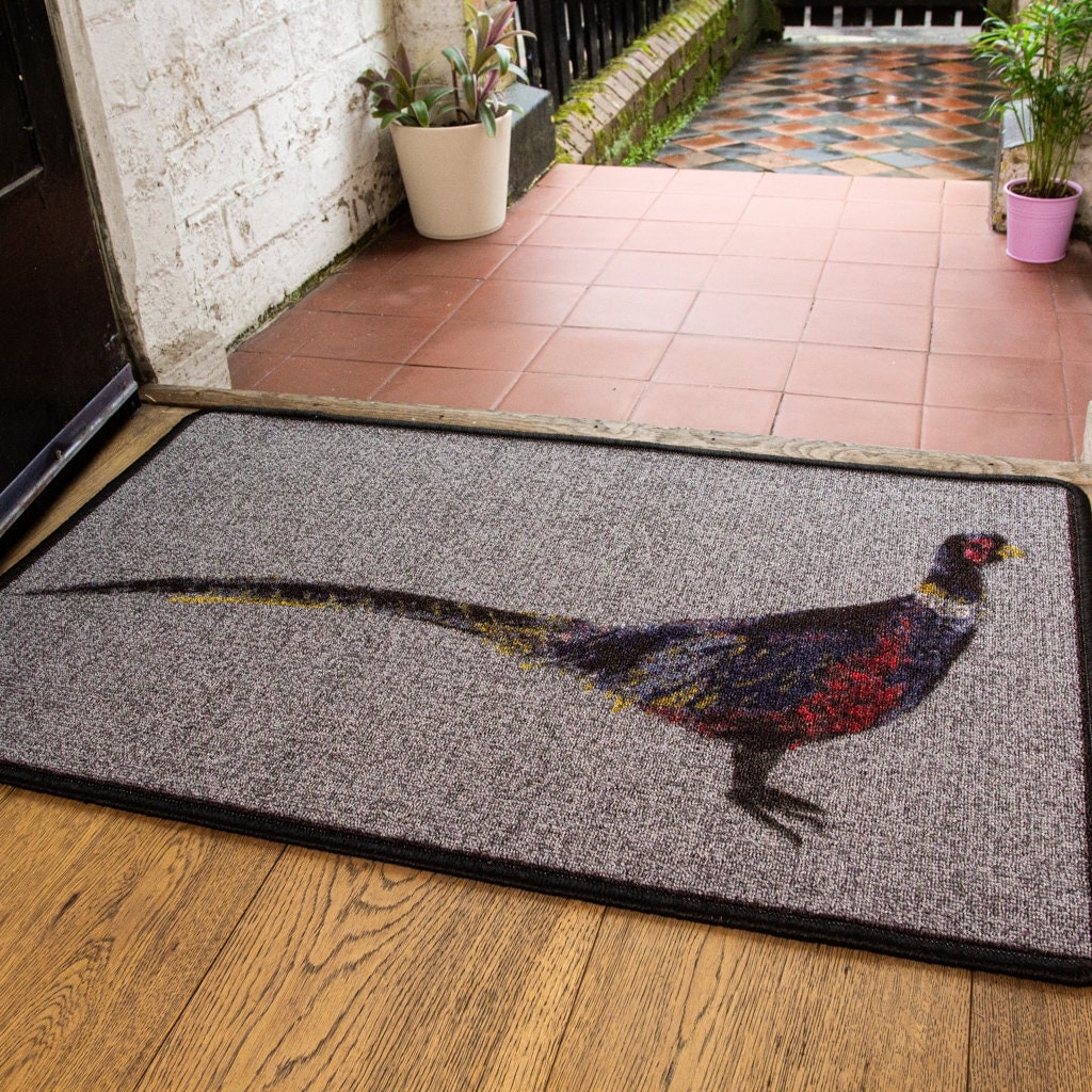 Grey Pheasant Washable Door Mat Fun Country Farmhouse Non Slip Entrance  Kitchen Utility Mat 