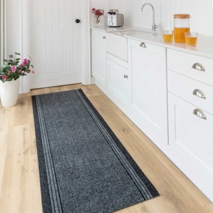 Grey Black Non Slip Runner Rug Hardwearing Utility Hallway Entrance Mat | 66cm Wide | Sold Per Foot