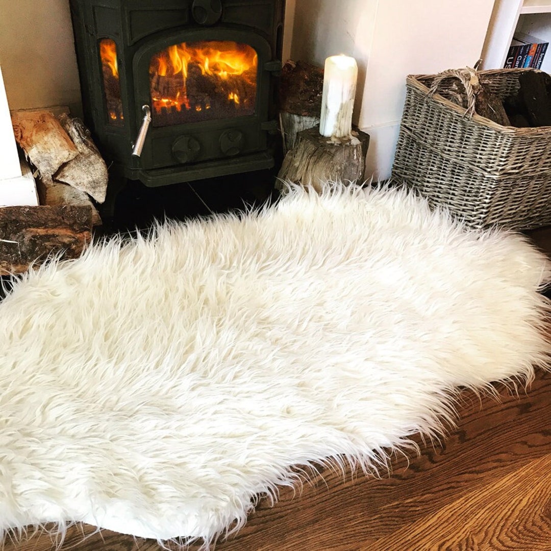 Cream Arran Faux Sheepskin Mat Living Room Bedroom Accessories Hygge