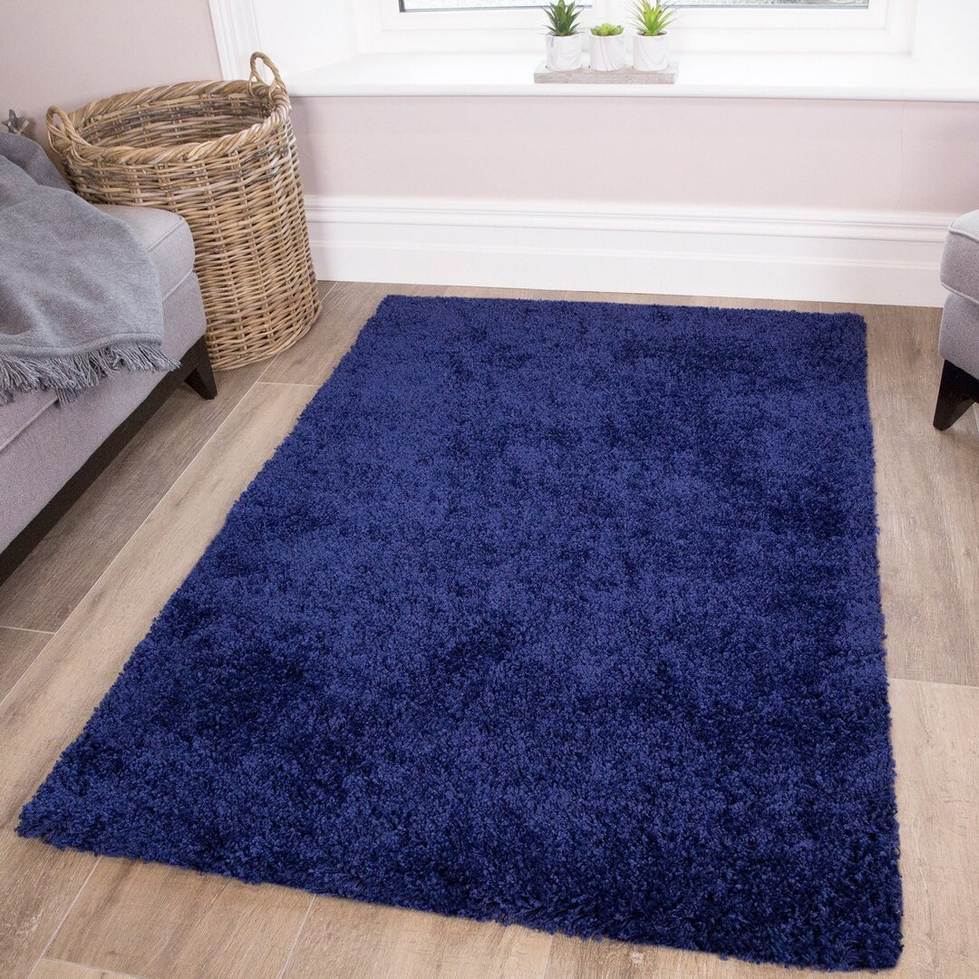 Navy Blue Shaggy Area Rug Bedroom Living Room Mat Hallway Runner Rugs