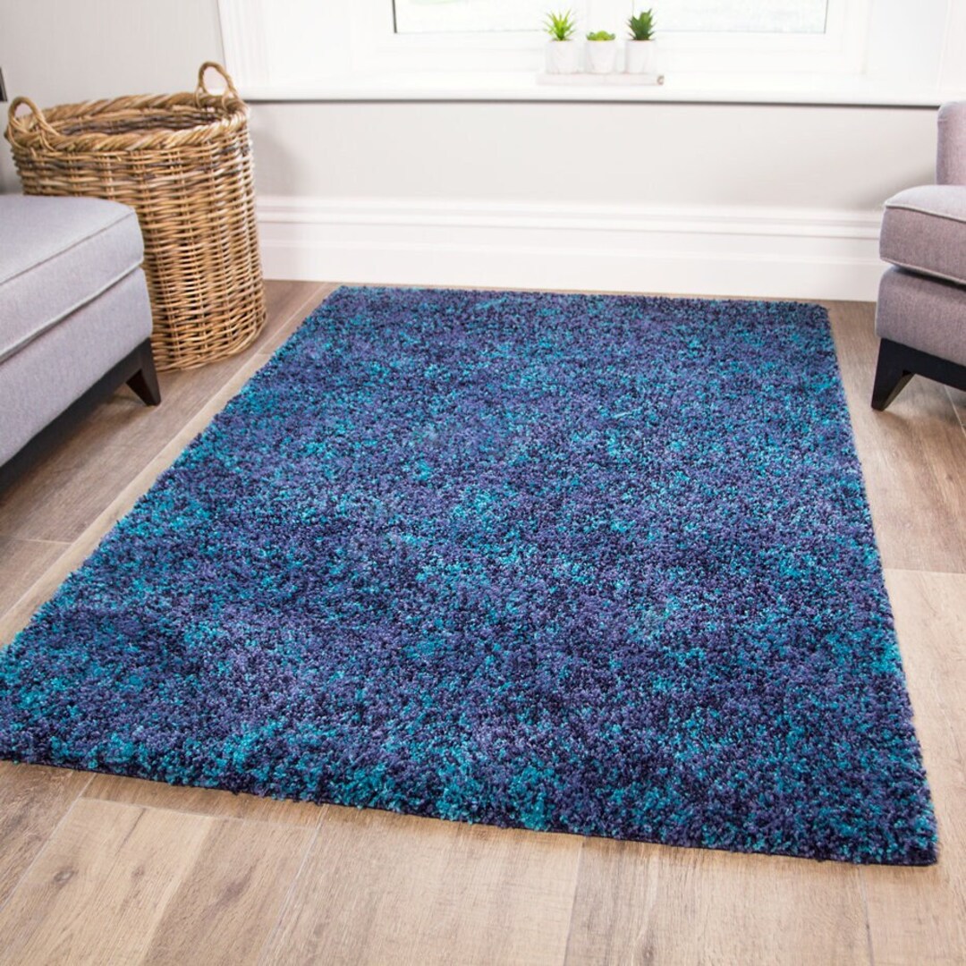 Teal Blue Purple Mottled Shaggy Area Rug Bedroom Living Room Rugs Long