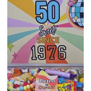 Boîte à bonbons personnalisée 50 ans | Boîte à bonbons 50 bonbons depuis 1976| Cadeau personnalisé pour 50e anniversaire | 50e anniversaireda|50e |50 |Cinquante image 3