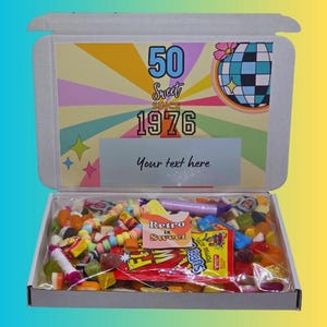 Boîte à bonbons personnalisée 50 ans | Boîte à bonbons 50 bonbons depuis 1976| Cadeau personnalisé pour 50e anniversaire | 50e anniversaireda|50e |50 |Cinquante image 1