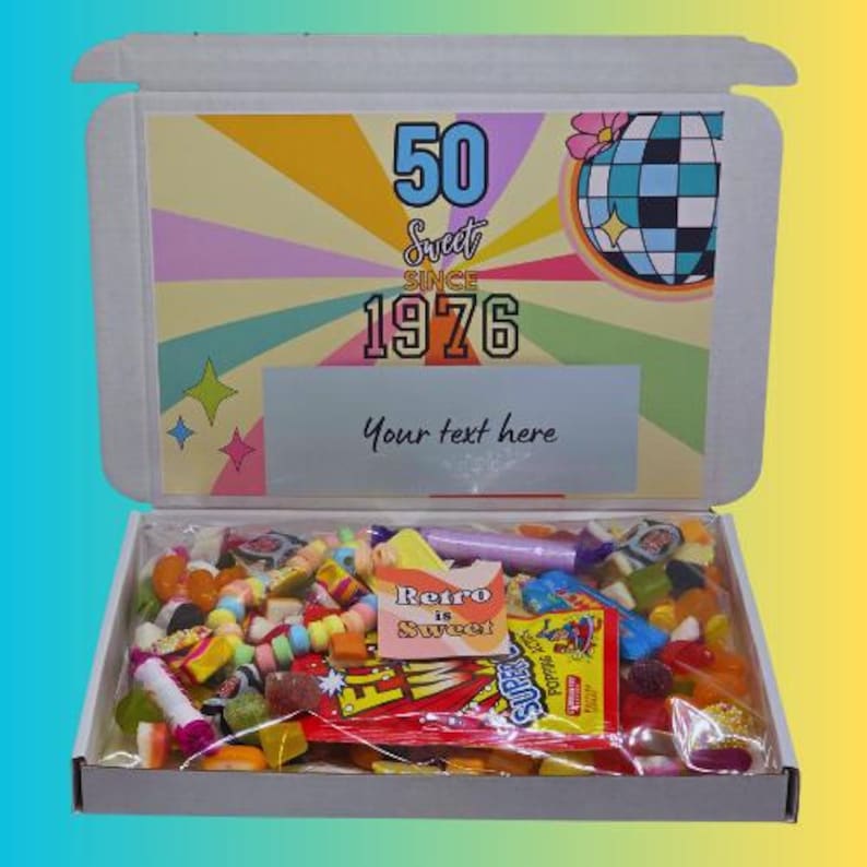 Boîte à bonbons personnalisée 50 ans | Boîte à bonbons 50 bonbons depuis 1976| Cadeau personnalisé pour 50e anniversaire | 50e anniversaireda|50e |50 |Cinquante image 1