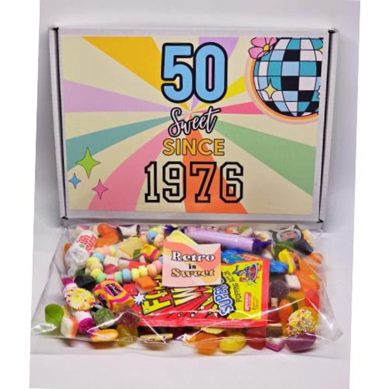 Boîte à bonbons personnalisée 50 ans | Boîte à bonbons 50 bonbons depuis 1976| Cadeau personnalisé pour 50e anniversaire | 50e anniversaireda|50e |50 |Cinquante image 2