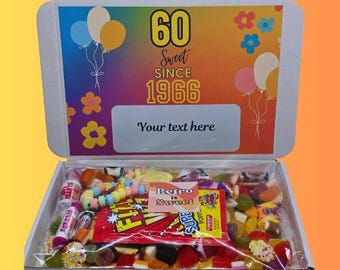 60th Birthday Sweet Gift Box – “Sweet Since 1966” – Retro Sweets Hamper – Personalised Birthday Gift – Letterbox Treat Box -60-sixty