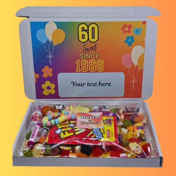 60th Birthday Sweet Gift Box – “Sweet Since 1966” – Retro Sweets Hamper – Personalised Birthday Gift – Letterbox Treat Box -60-sixty