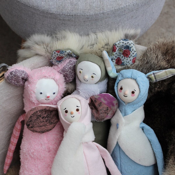 Cute plushies, eco friendly soft toys made of vintage fabrics, soft dolls