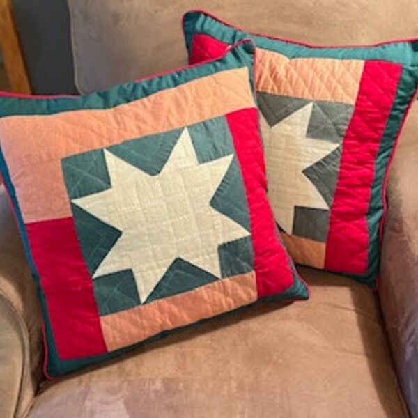 Pillows made from well loved, vintage star quilt