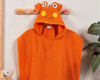 Personalized Beach Towel For Kids Turkish Bathrobe Poncho Girls Boys Yellow Crab Orange Hooded %100 Cotton Toddler Gift Pool Bath Baby Towel