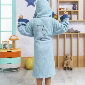 bathrobe kids turkish cotton hooded super hero boy blue mask