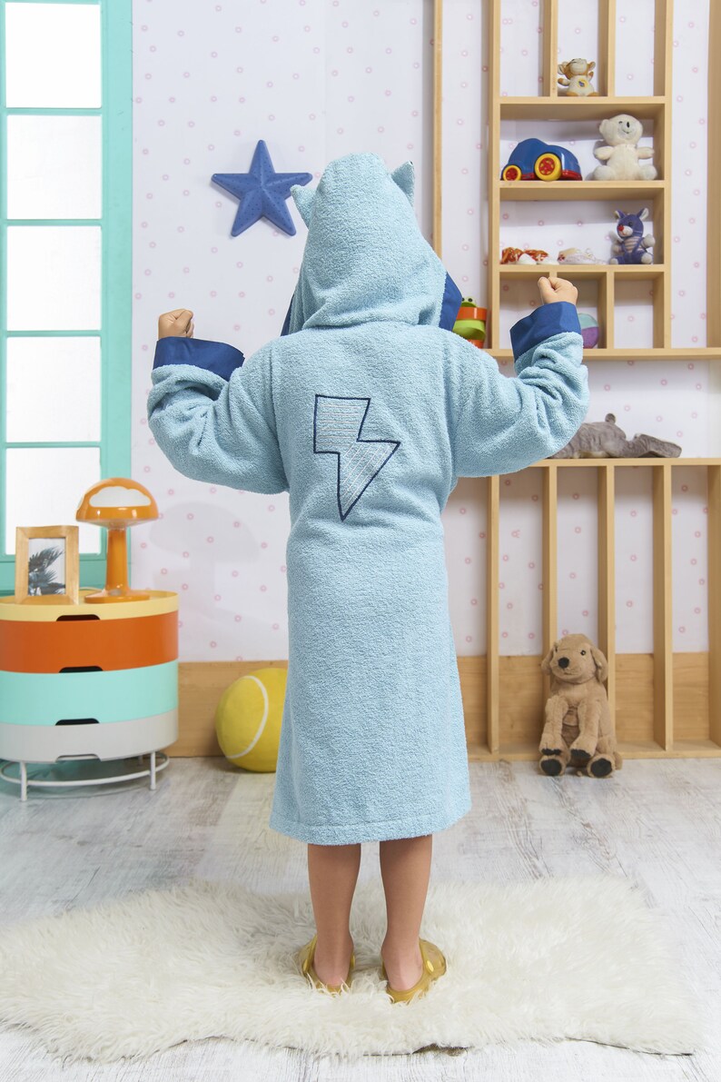 bathrobe kids turkish cotton hooded super hero boy blue mask