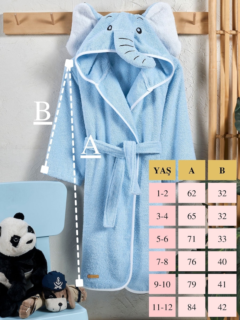 Kids Bathrobe Boys Girls Personalized Baby Blue Elephant Animal Hooded Bathroom Bath Costume Gift Boys Girls Kids Robe %100 Turkish Cotton image 4