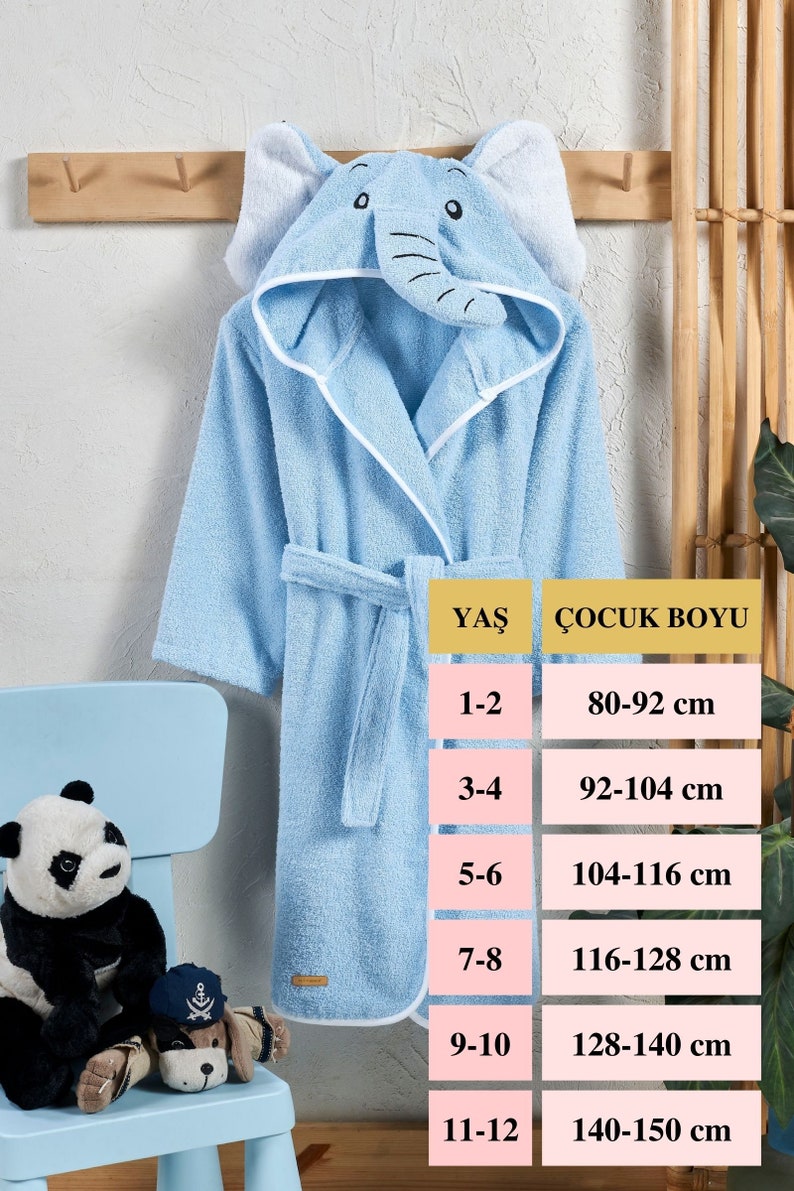 Kids Bathrobe Boys Girls Personalized Baby Blue Elephant Animal Hooded Bathroom Bath Costume Gift Boys Girls Kids Robe %100 Turkish Cotton image 5