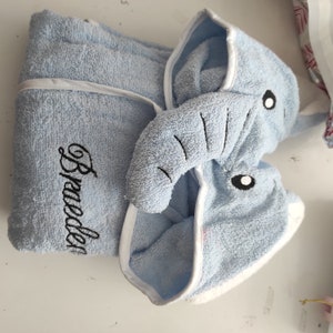 Kids Bathrobe Boys Girls Personalized Baby Blue Elephant Animal Hooded Bathroom Bath Costume Gift Boys Girls Kids Robe %100 Turkish Cotton image 9