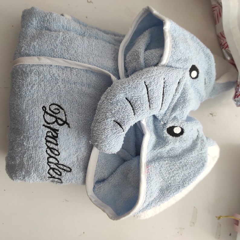 Kids Bathrobe Boys Girls Personalized Baby Blue Elephant Animal Hooded Bathroom Bath Costume Gift Boys Girls Kids Robe %100 Turkish Cotton image 9