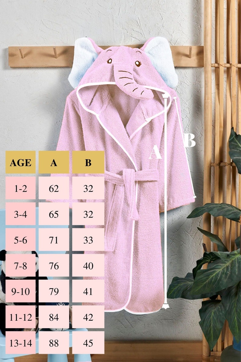 Kids Bathrobe Boys Girls Personalized Baby Blue Elephant Animal Hooded Bathroom Bath Costume Gift Boys Girls Kids Robe %100 Turkish Cotton image 7